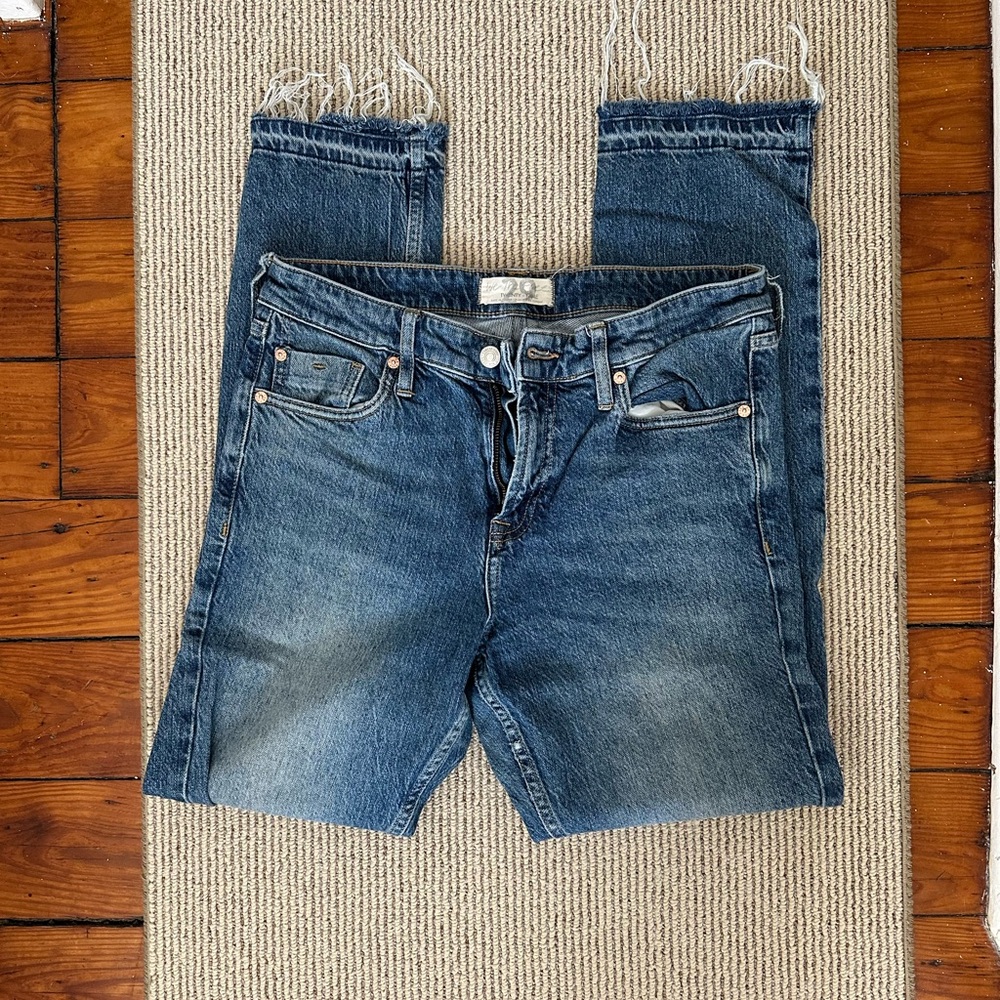 adidas Blue Ankle Cropped Jeans with Distressed Hem